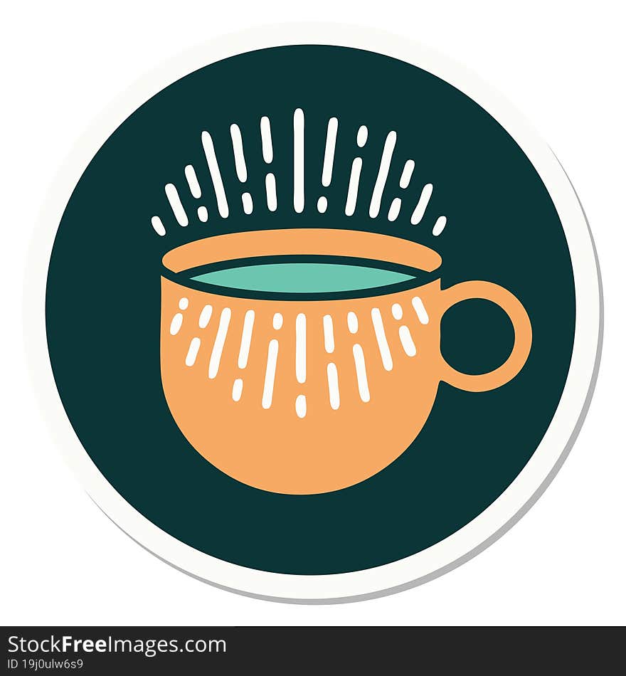 tattoo style sticker of cup of coffee