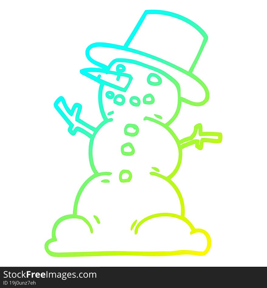 cold gradient line drawing cartoon snowman