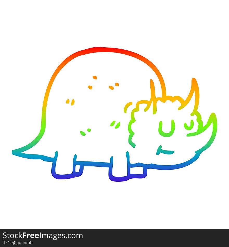 rainbow gradient line drawing of a cartoon prehistoric dinosaur