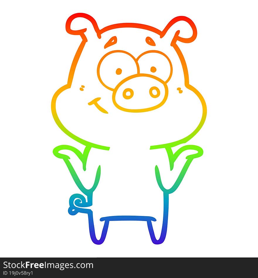 Rainbow Gradient Line Drawing Happy Cartoon Pig