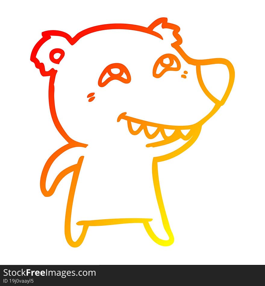 warm gradient line drawing cartoon polar bear showing teeth