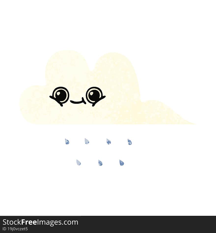 Retro Illustration Style Cartoon Rain Cloud