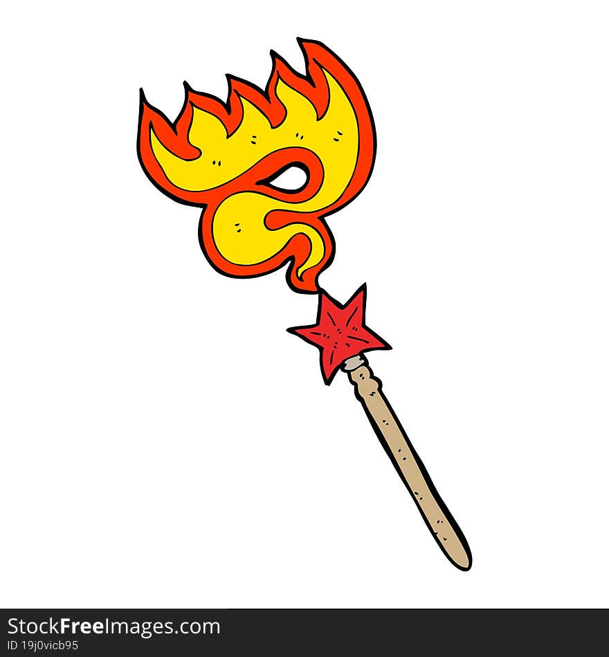 cartoon magic wand casting fire spell