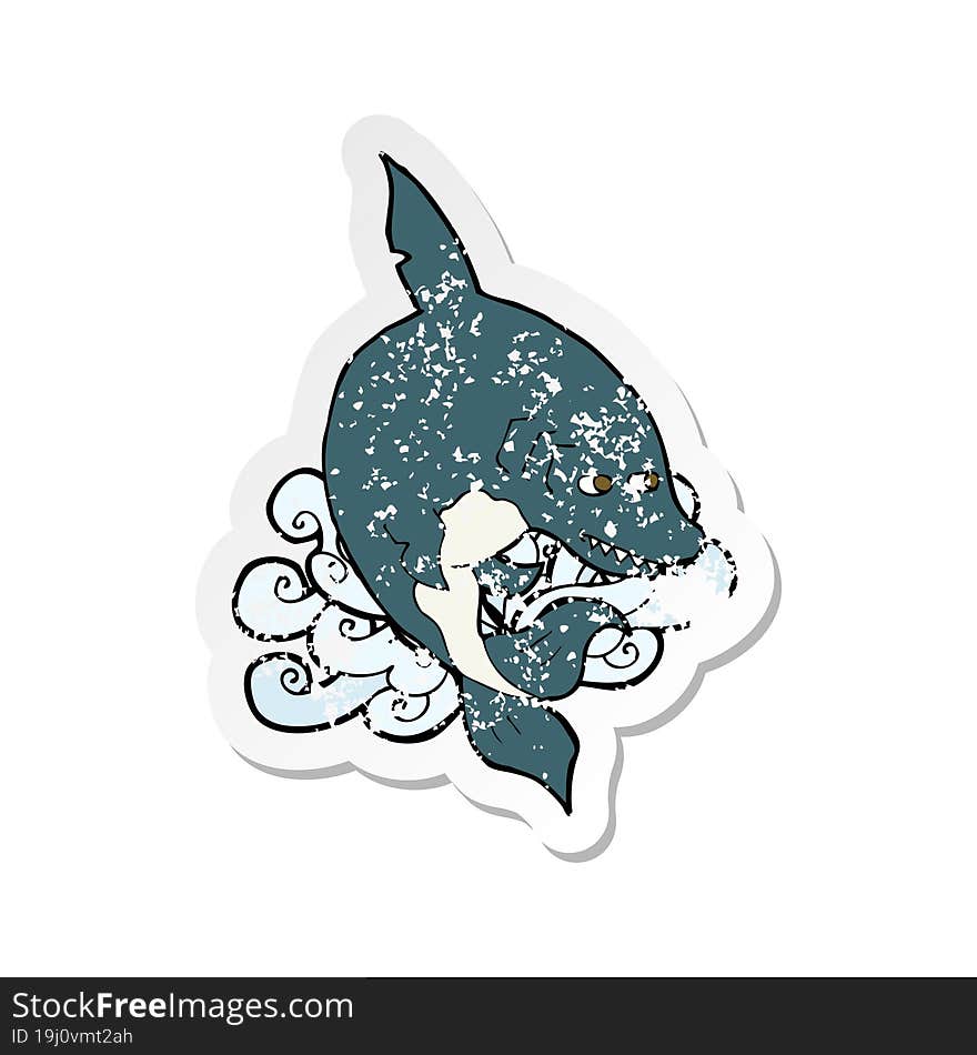 retro distressed sticker of a funny cartoon shark