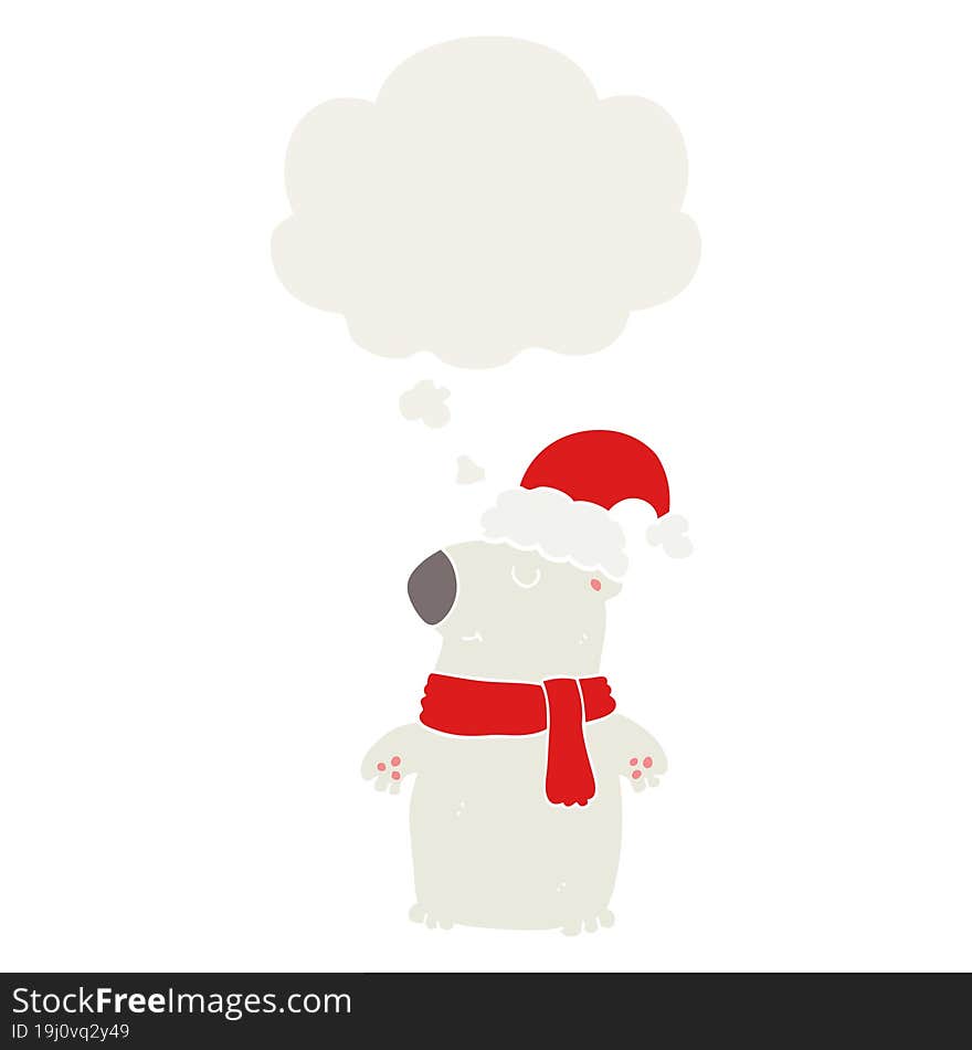 cute cartoon christmas bear with thought bubble in retro style