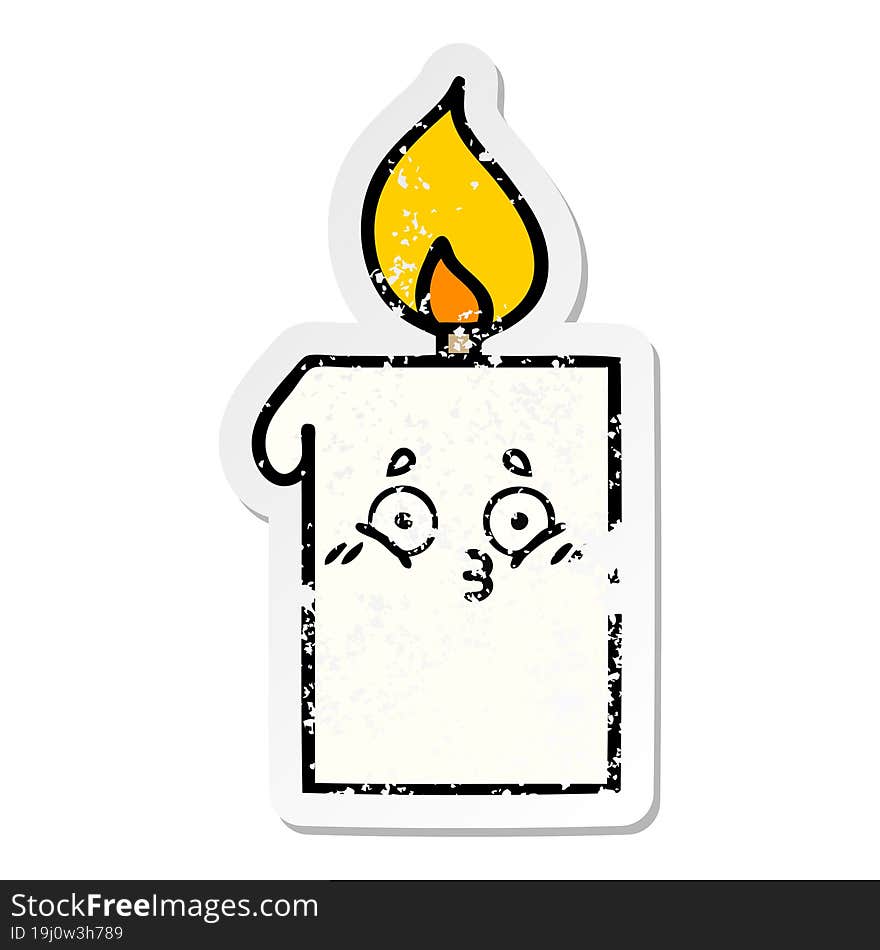 distressed sticker of a cute cartoon lit candle