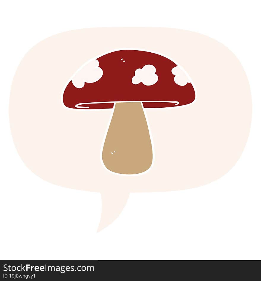 cartoon mushroom and speech bubble in retro style