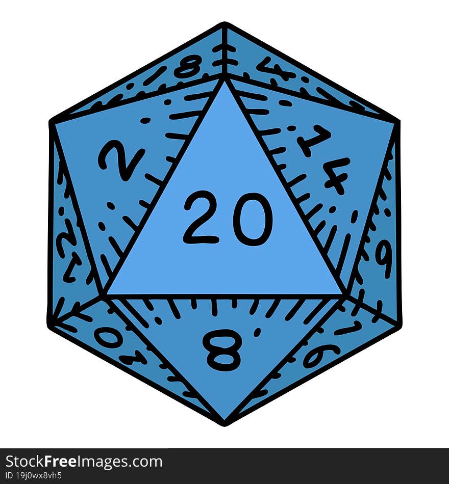 Natural 20 D20 Dice Roll Illustration