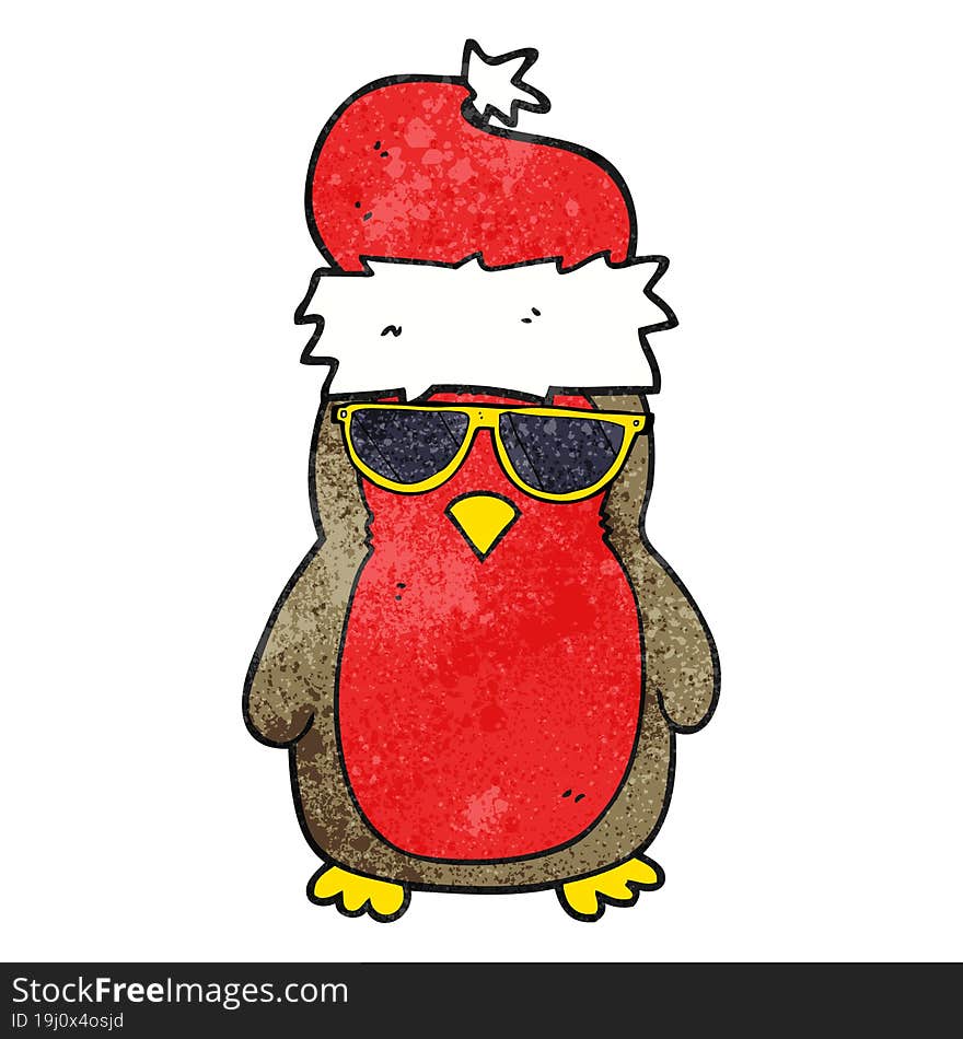 Textured Cartoon Cool Christmas Robin