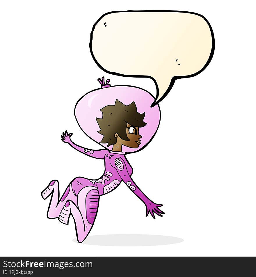 Cartoon Space Woman With Speech Bubble