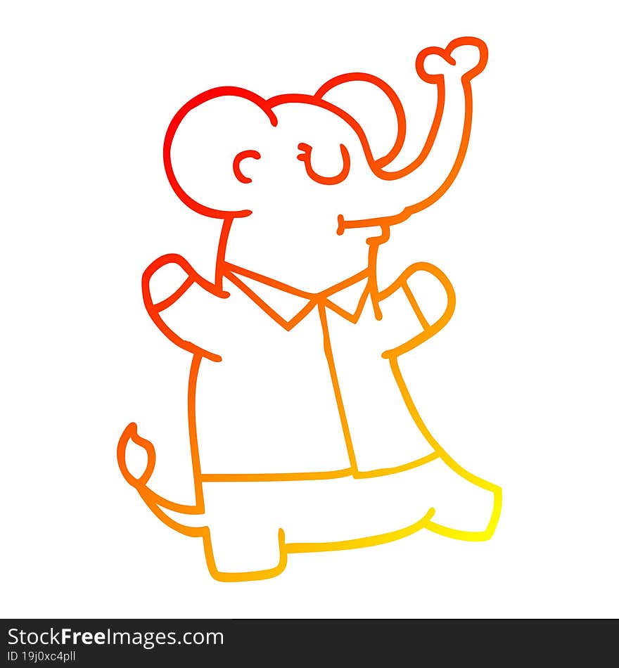 warm gradient line drawing cartoon elephant wearing shirt