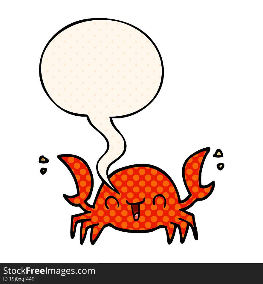 cartoon crab and speech bubble in comic book style