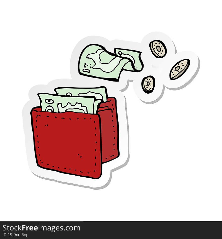 sticker of a cartoon wallet spilling money