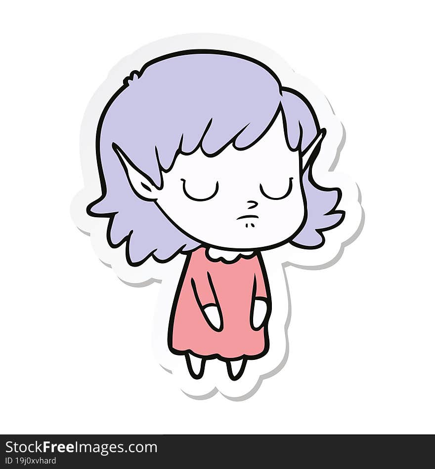 Sticker Of A Cartoon Elf Girl