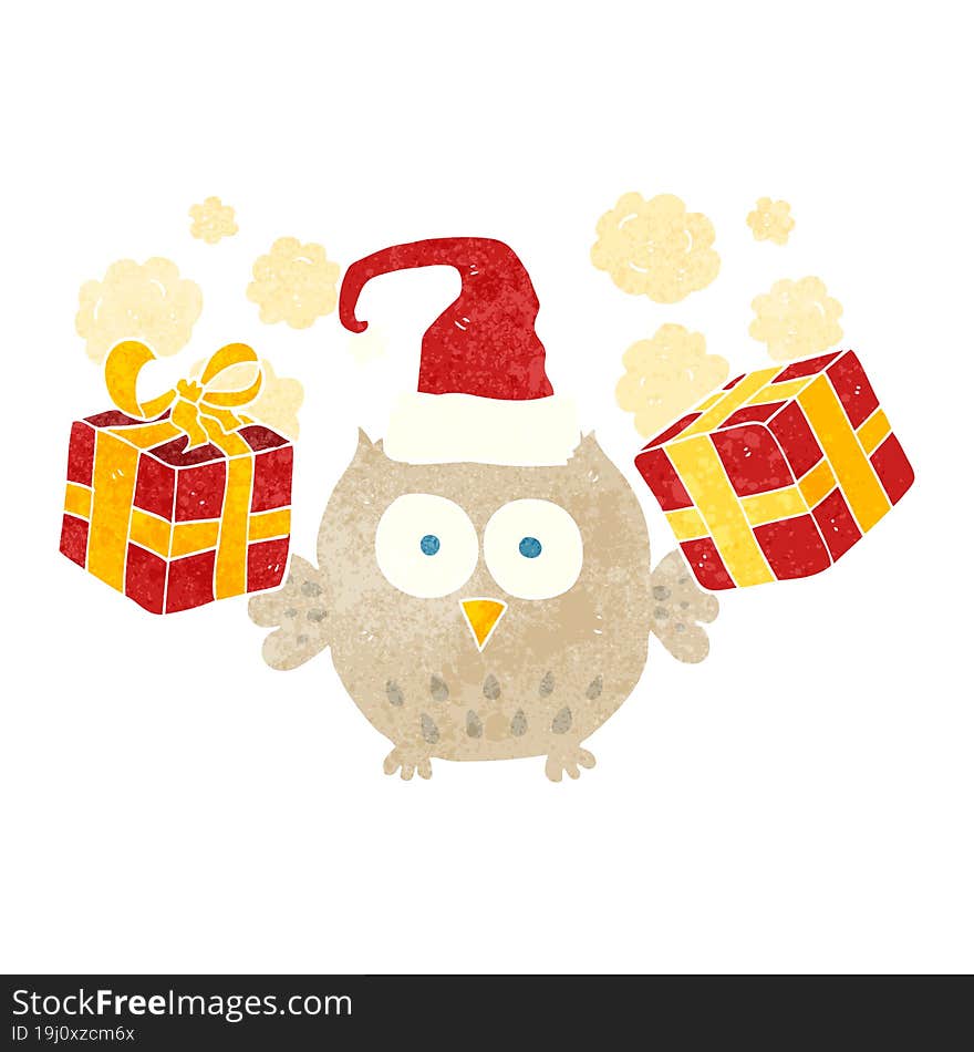 retro cartoon christmas owl