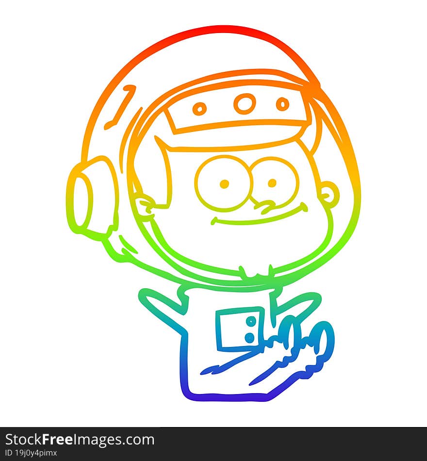 rainbow gradient line drawing of a happy astronaut cartoon