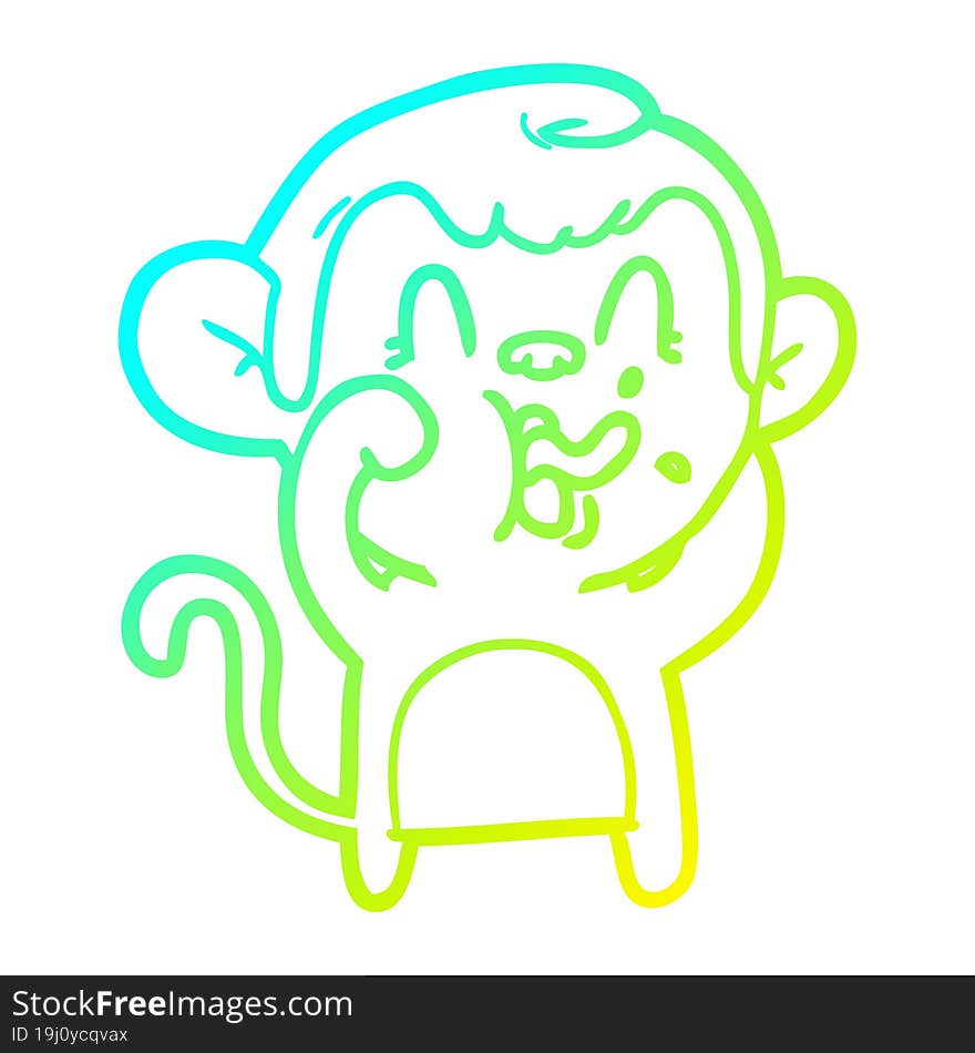 Cold Gradient Line Drawing Crazy Cartoon Monkey