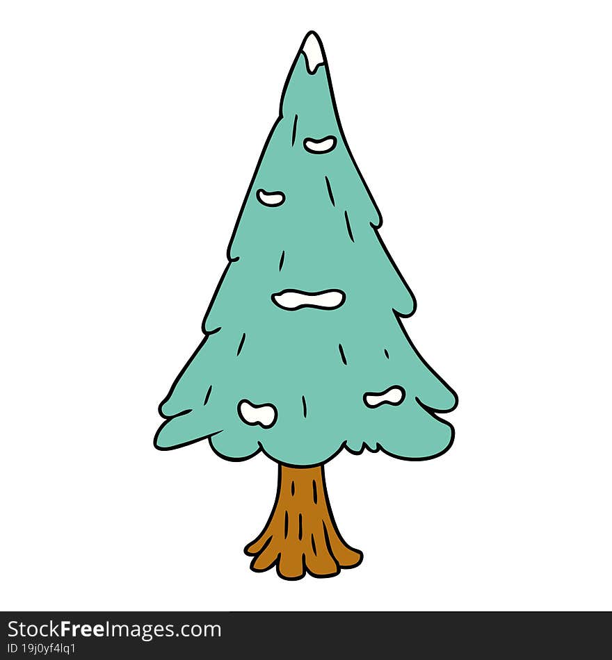 hand drawn cartoon doodle single snow covered tree