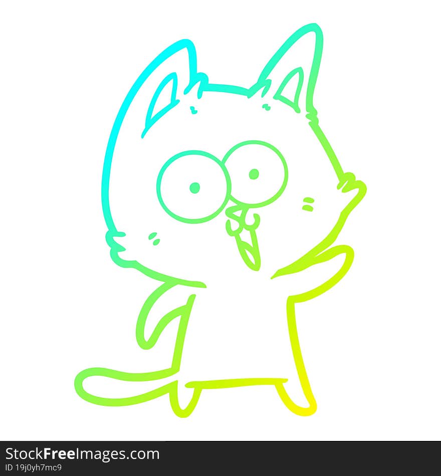 Cold Gradient Line Drawing Funny Cartoon Cat