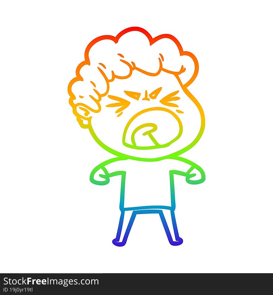 rainbow gradient line drawing cartoon furious man