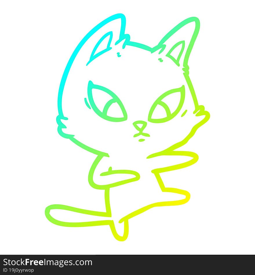 cold gradient line drawing of a confused cartoon cat