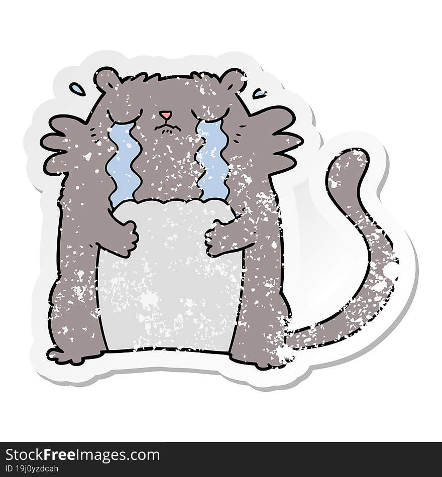 distressed sticker of a cartoon crying cat