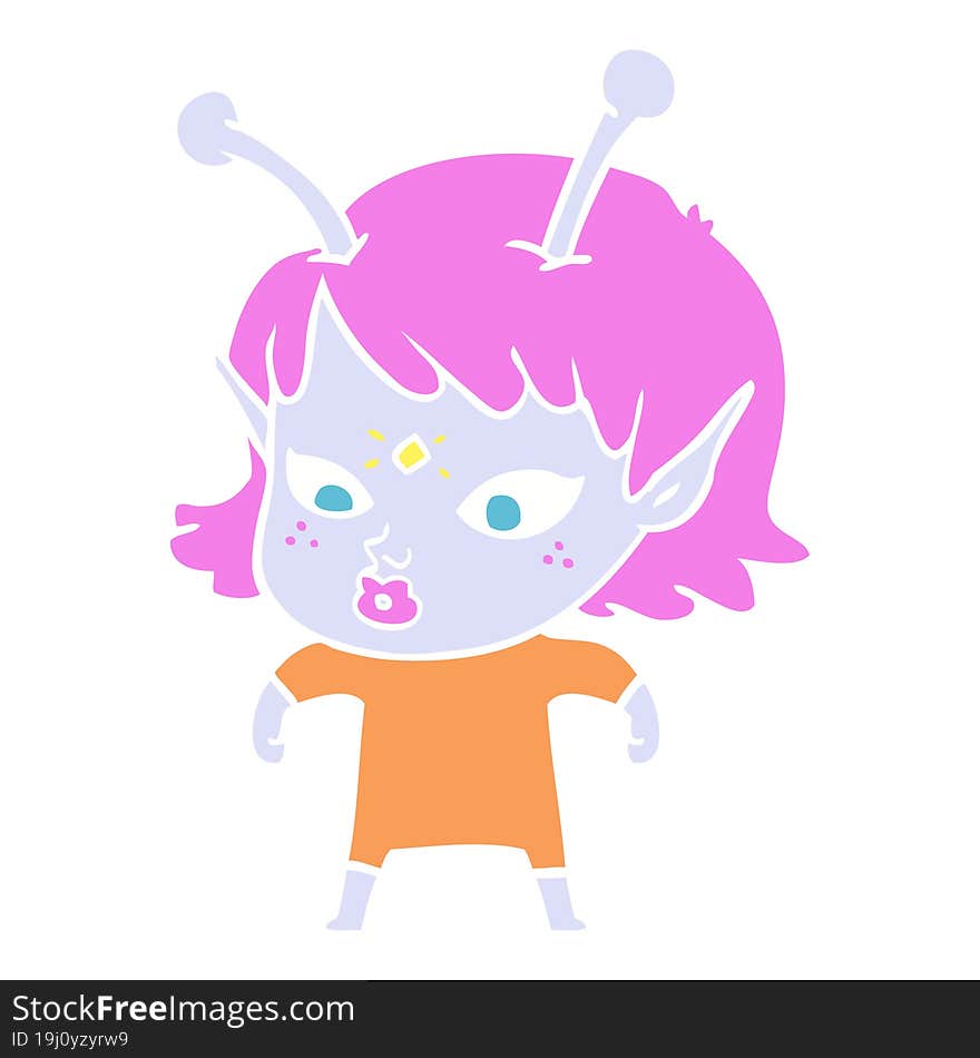 pretty flat color style cartoon alien girl