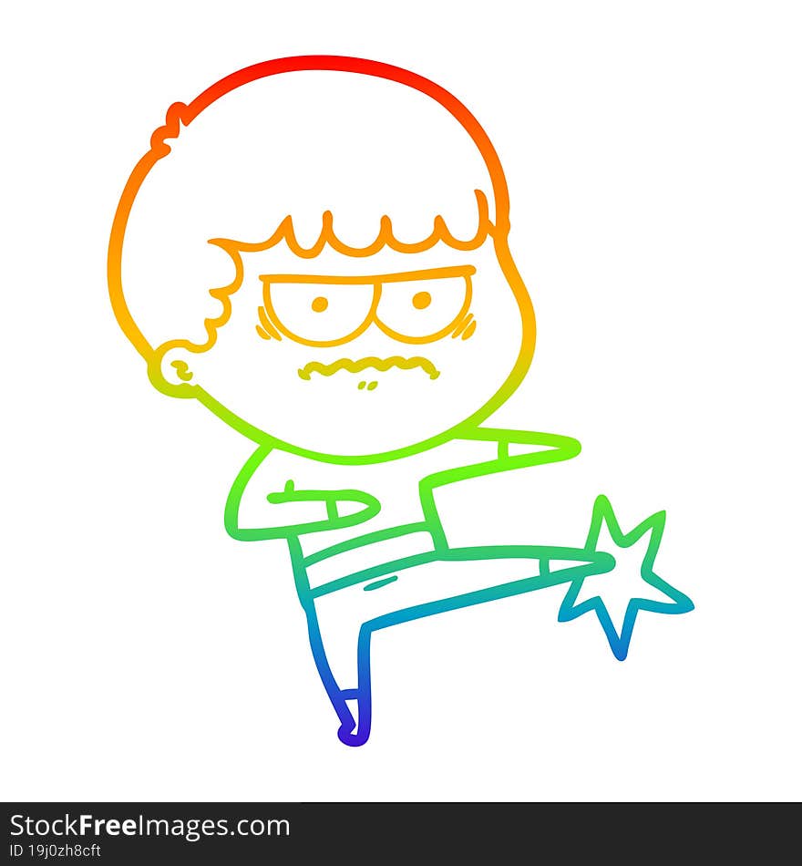 rainbow gradient line drawing cartoon annoyed man