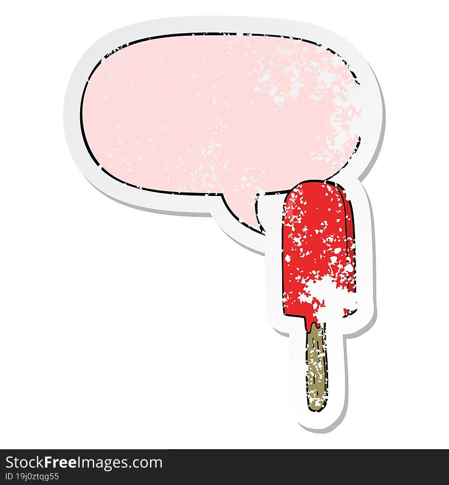 cartoon lollipop with speech bubble distressed distressed old sticker. cartoon lollipop with speech bubble distressed distressed old sticker