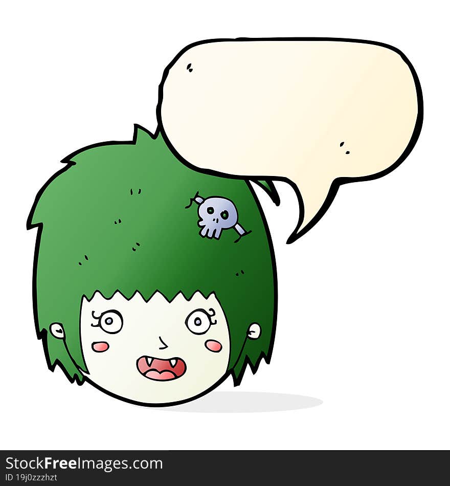 cartoon happy vampire girl face with speech bubble