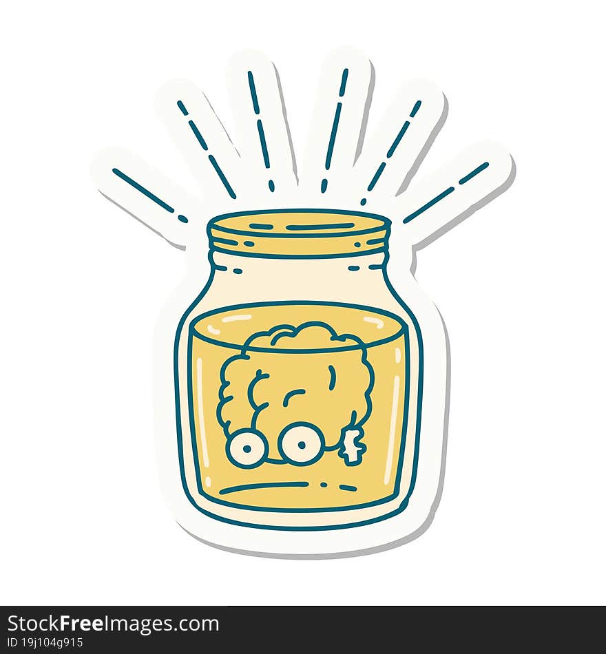 Sticker Of Tattoo Style Brain In Jar