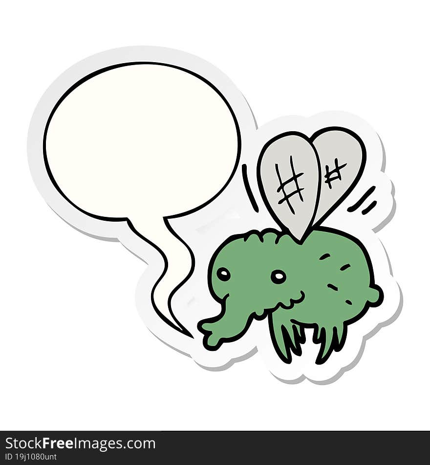 Cartoon Fly And Speech Bubble Sticker