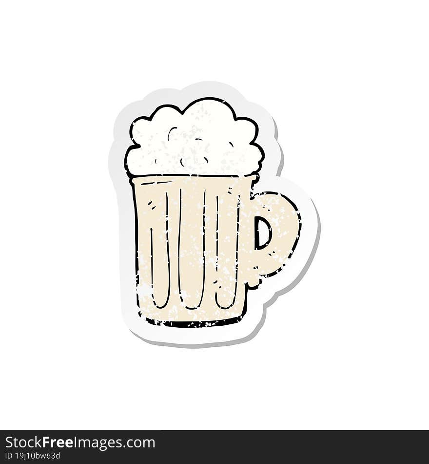 retro distressed sticker of a cartoon pint of beer