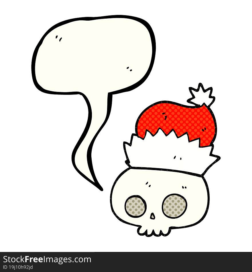 comic book speech bubble cartoon skull wearing christmas hat