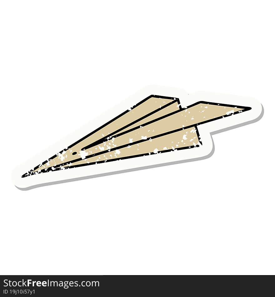 traditional distressed sticker tattoo of a paper aeroplane