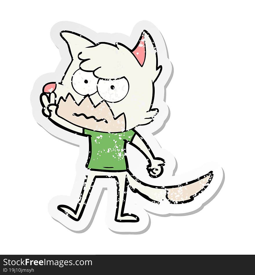 distressed sticker of a cartoon annoyed fox