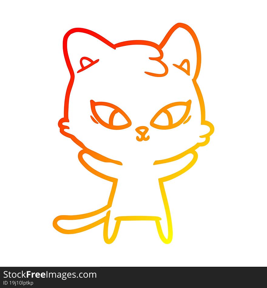 Warm Gradient Line Drawing Cute Cartoon Cat