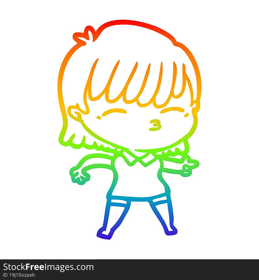 Rainbow Gradient Line Drawing Cartoon Woman