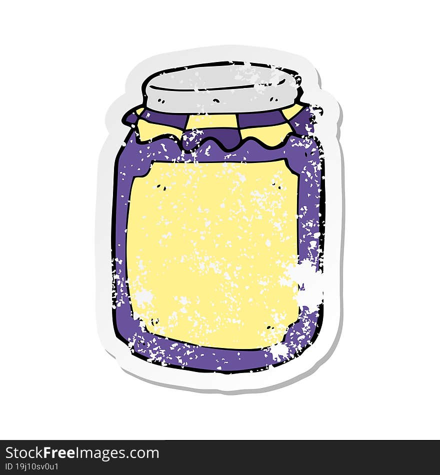 Retro Distressed Sticker Of A Cartoon Jar Of Jam