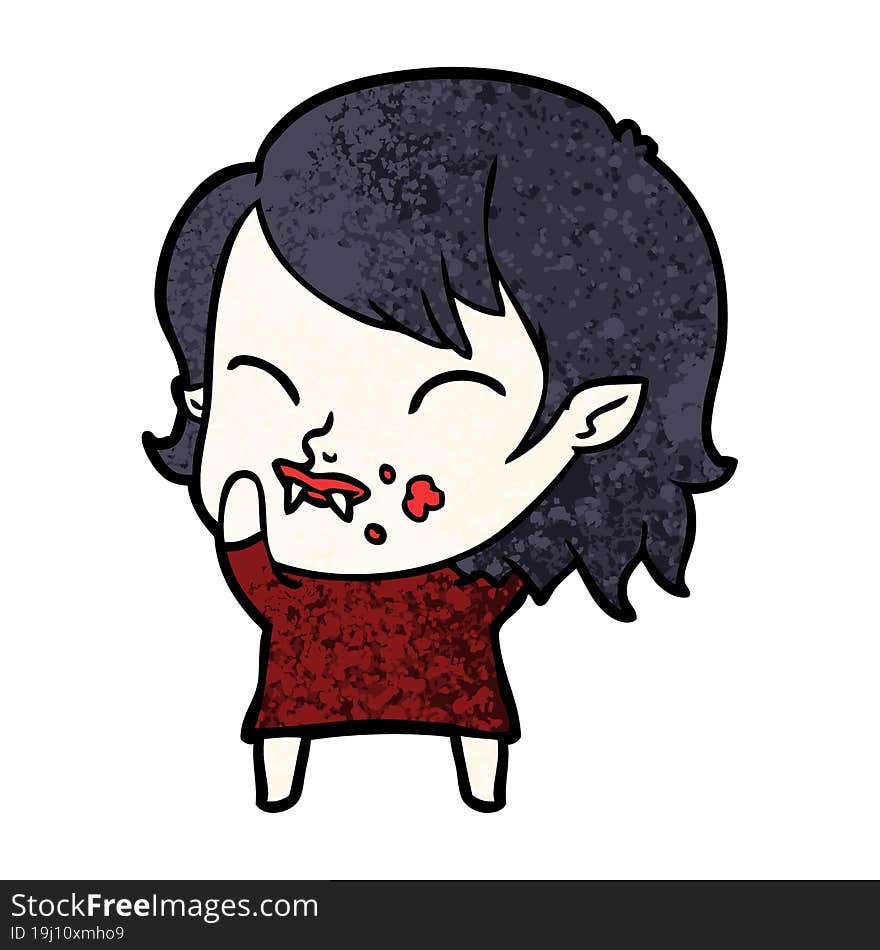 cartoon vampire girl with blood on cheek. cartoon vampire girl with blood on cheek