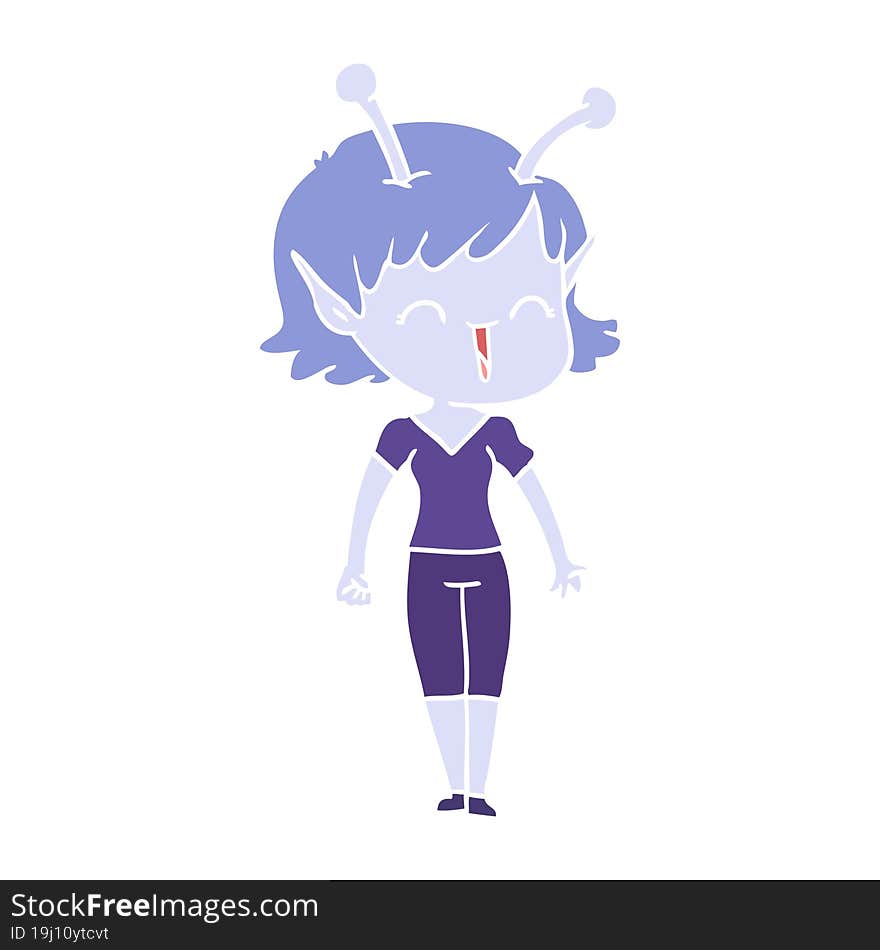 Flat Color Style Cartoon Alien Girl Laughing