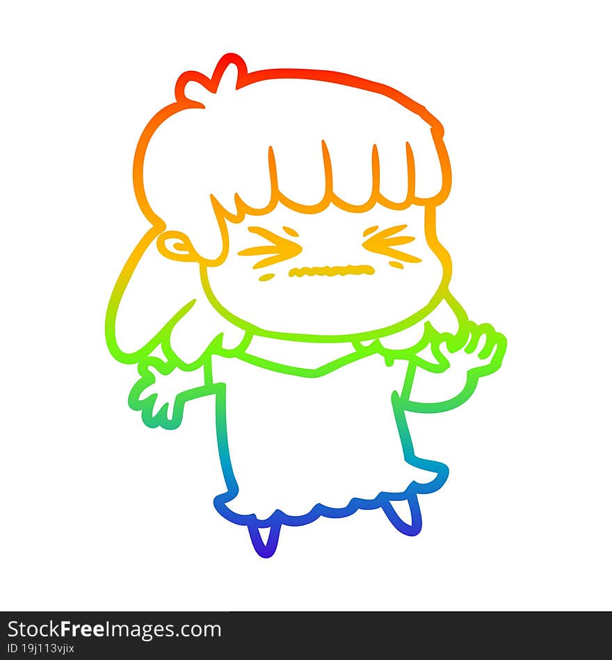 rainbow gradient line drawing cartoon angry girl