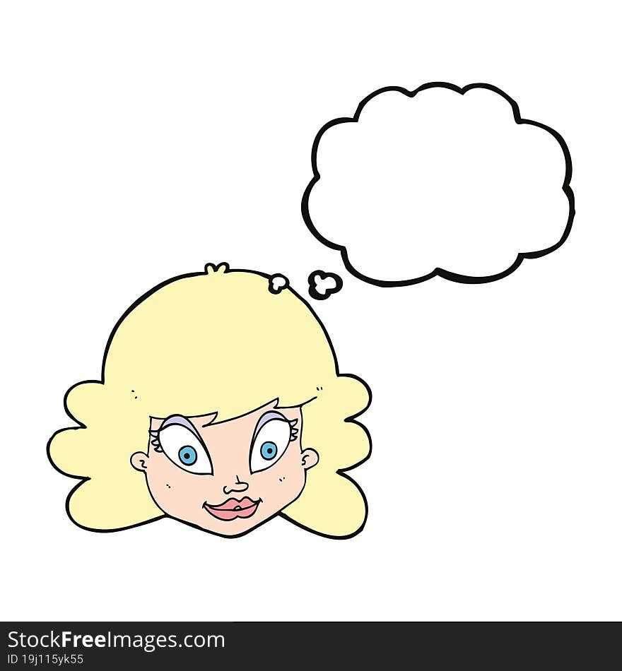 Cartoon Happy Female Face With Thought Bubble