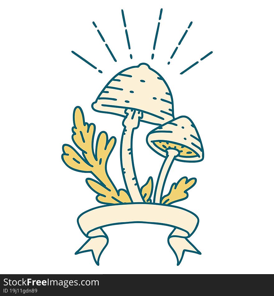 banner with tattoo style mushrooms