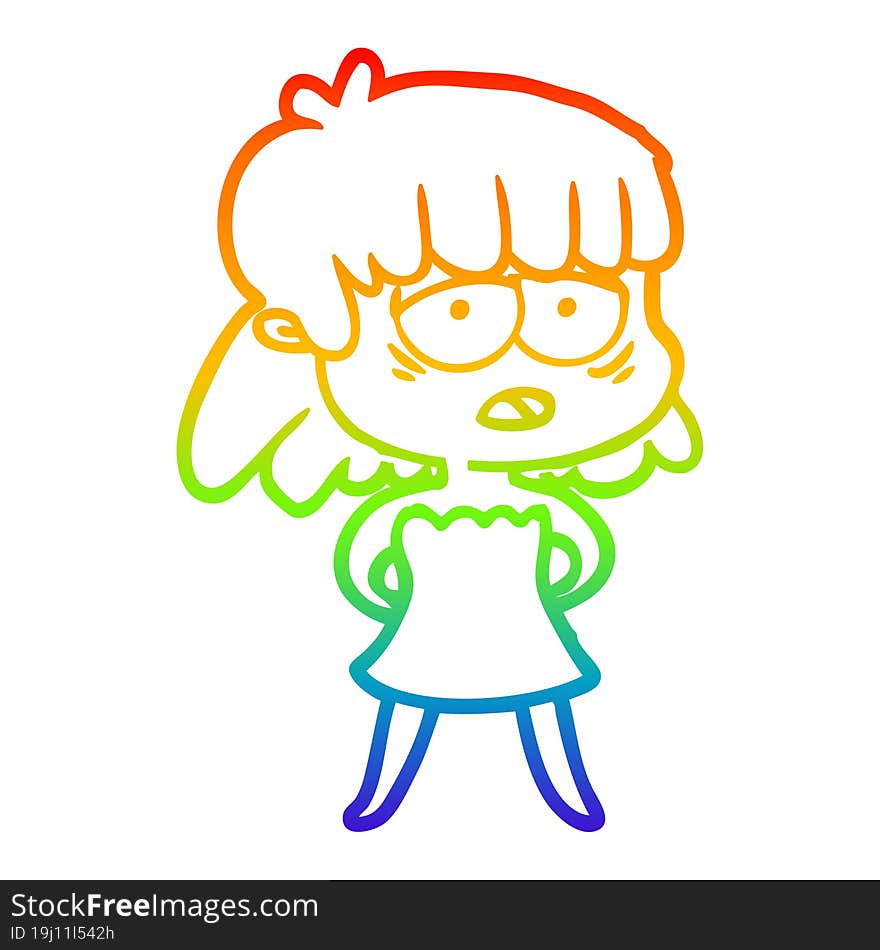 rainbow gradient line drawing cartoon tired woman