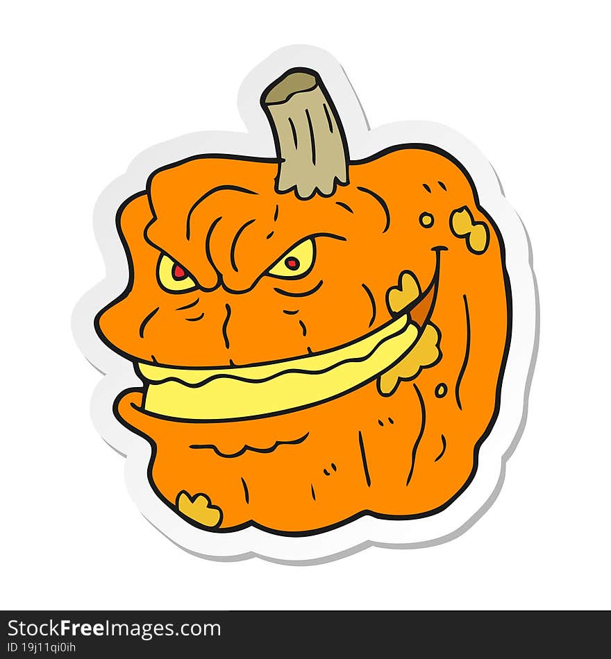 sticker of a cartoon spooky pumpkin