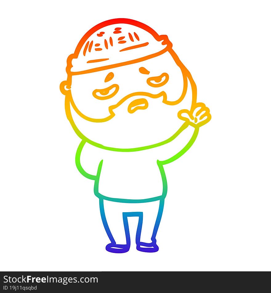 rainbow gradient line drawing of a cartoon worried man with beard