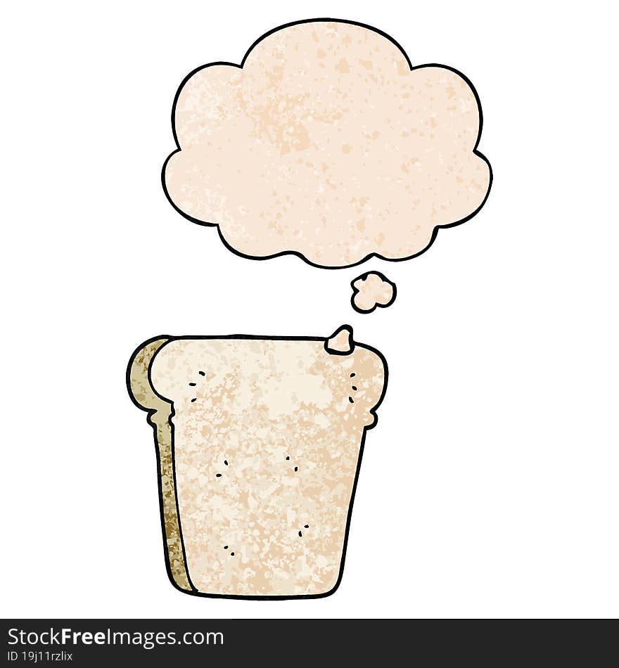 cartoon slice of bread with thought bubble in grunge texture style. cartoon slice of bread with thought bubble in grunge texture style