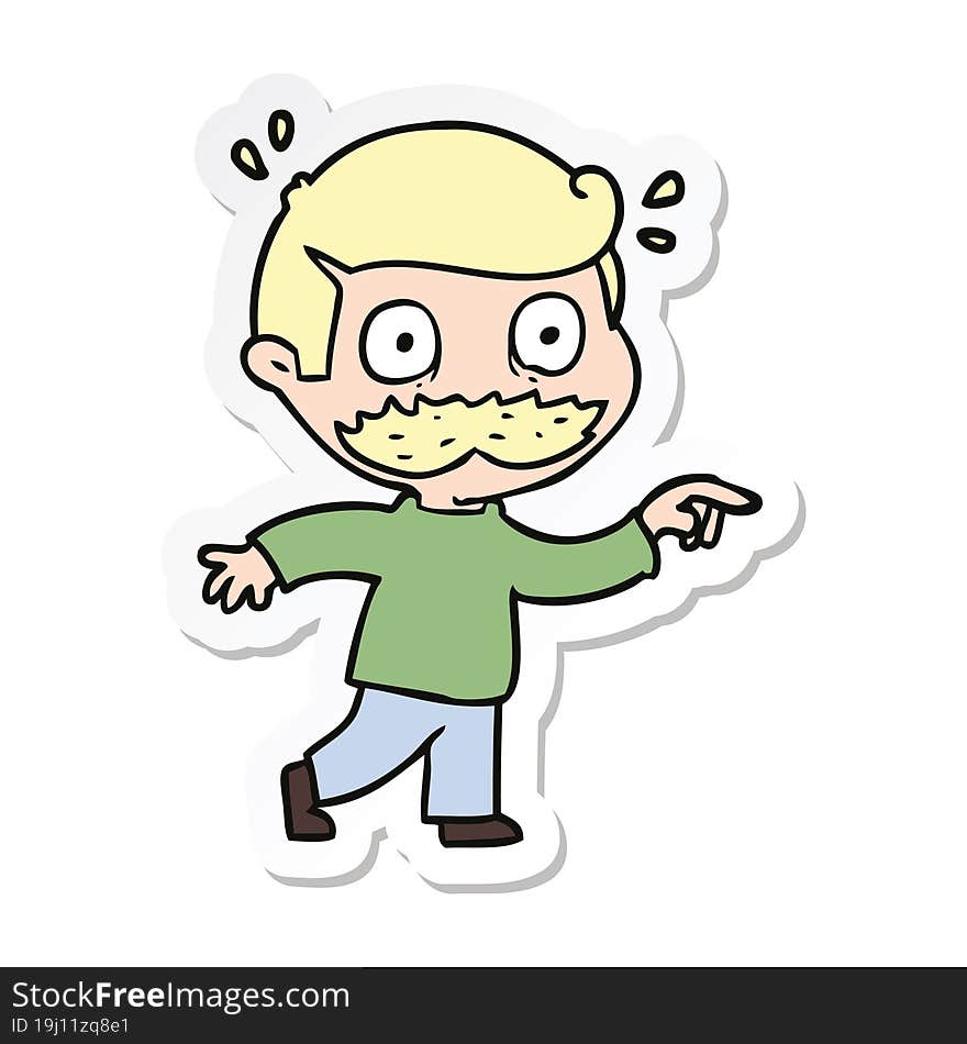 Sticker Of A Cartoon Man With Mustache Shocked