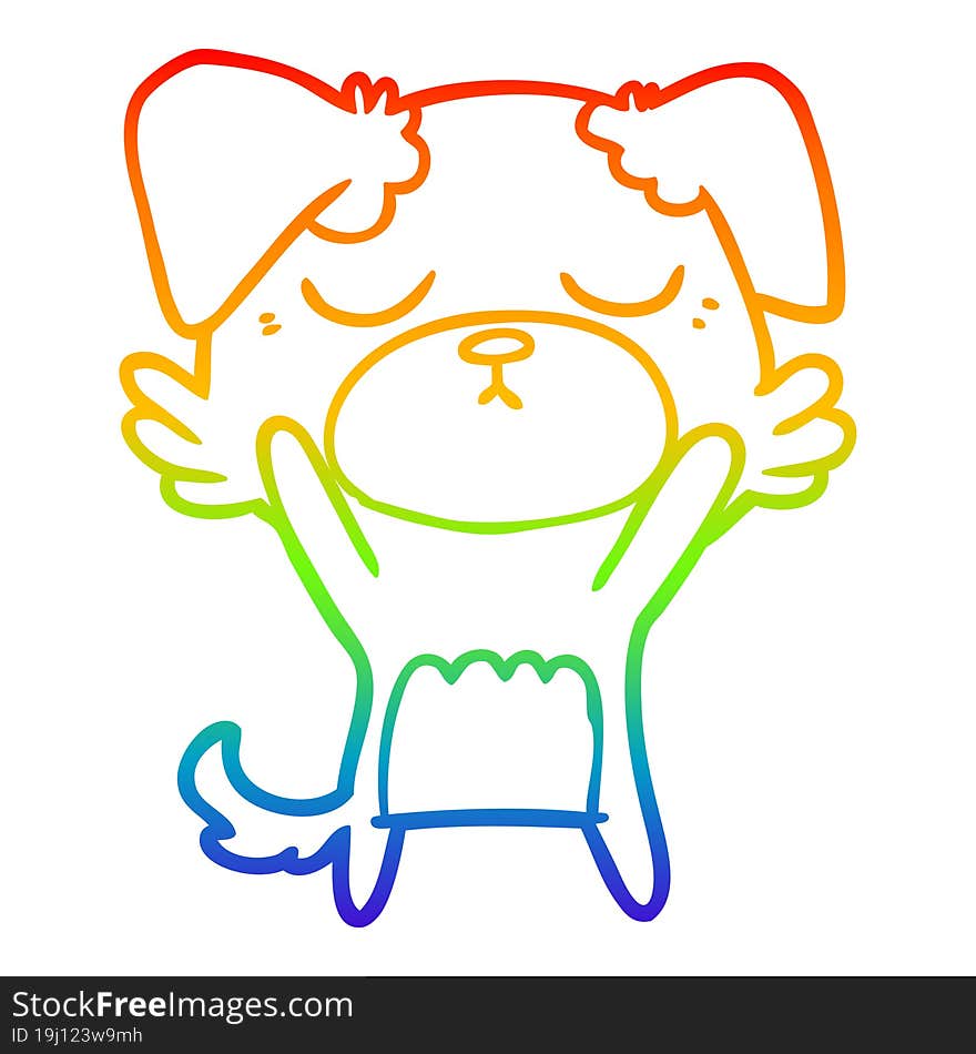 rainbow gradient line drawing of a cute cartoon dog